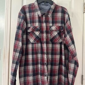 Men's Plaid Flannel Shirt - Burgundy & Gray